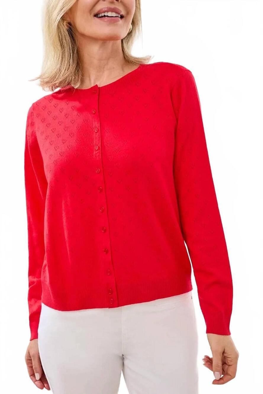 NEW TRIBAL pointelle knit cardigan in rouge